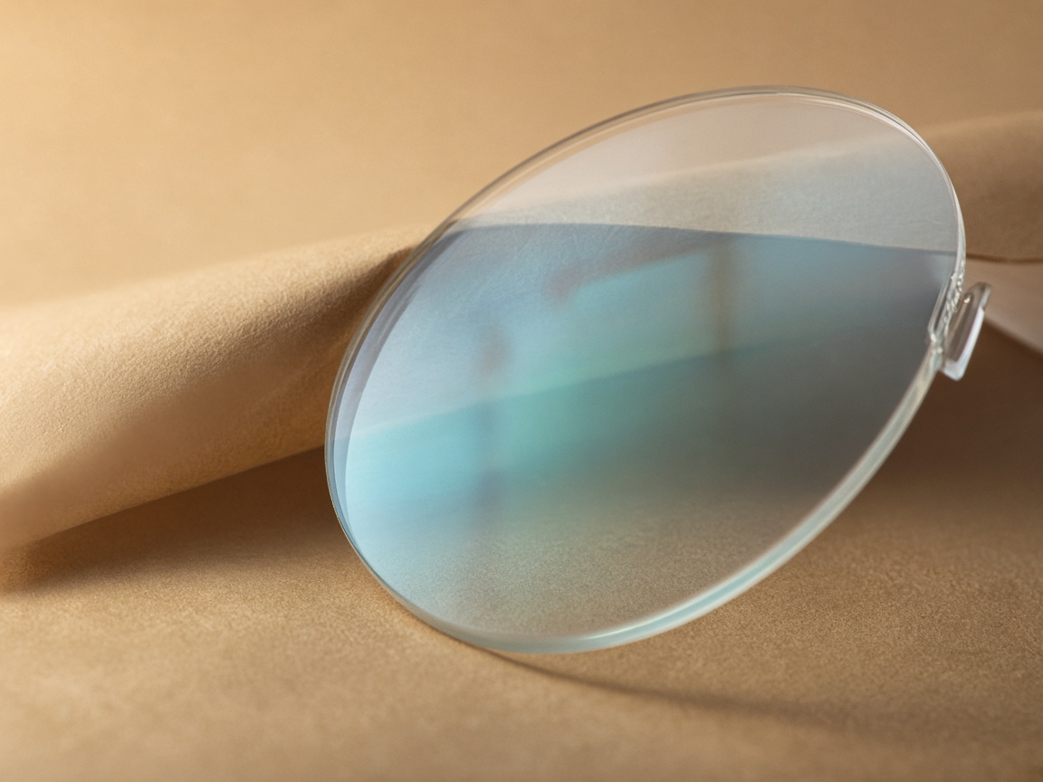 Close-up of an anti-reflective eyeglass lens